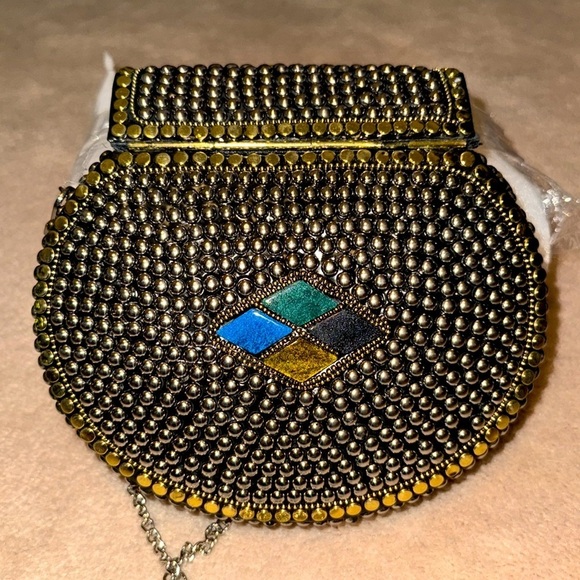 RAMLA Handmade Black, Gold and Blue Mini Mosaic Bag NWOT - Picture 4 of 5